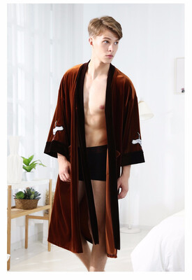 

Winter velvet couple pajamas long sleeve medium thick robe home clothes