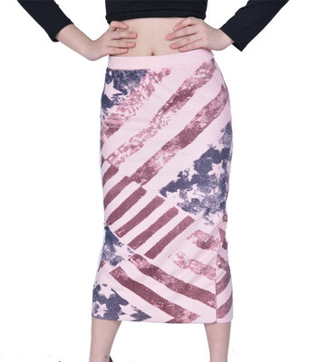

New Womens Split Stripe Maxi Dress Skirt Stretch Flag Pattern