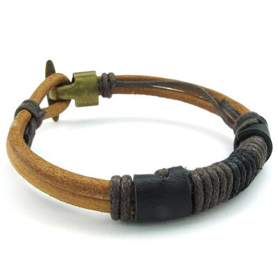 

Hpolw Mens Leather Rope Bracelet, Tribal Braided Cuff Bangle, Brown Black