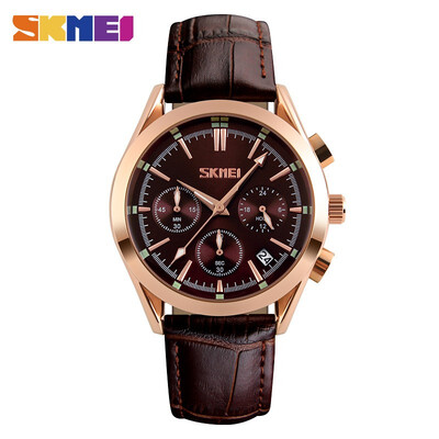 

SKMEI For Men Casual Watches Luxury Band Fashion Casual Wrist Watch 30M Water Resistant Full Calendars Leather Watch Man 9127