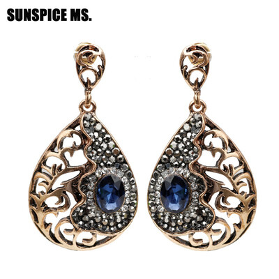 

SUNSPICE MS Turkish Hollow Flower Dangle Earrings Full Crystal Women Retro Vintage Drop Earrings Wedding Jewelry Boho 2018 New