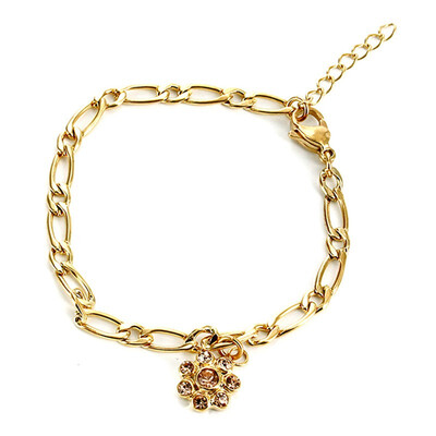 

Flower Rhinestone Stainless Steel Figaro Link Chain Bracelet