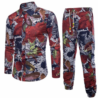 

2018 Hot Sale Single Button Full Flowers Button Notched New Styles Chinese Wind Flower Color National Trousers Sets Mens A040