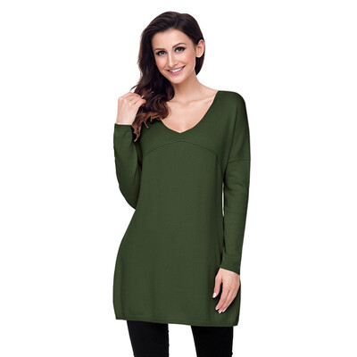 

PREISEI Autumn Winter Casual Simple Solid V-Neck Long Sleeve Knitted Pullover Sweater Women Undershirt PR27753