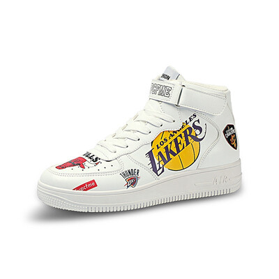 

Mens canvas shoes autumn 2018 new Korean version of the trend of graffiti white shoes mens high to help personality wild tide sh