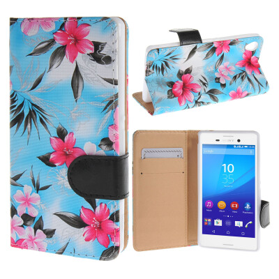 

MOONCASE for Sony Xperia M4 Case Flower Style Leather Flip Wallet Card Slot Bracket Back Case Cover Blue