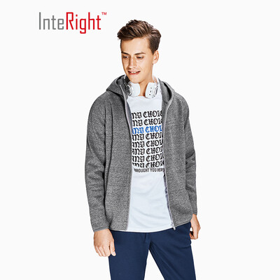 

INTERIGHT sweater mens autumn&winter hooded sports brushed composite fleece cardigan dark gray M