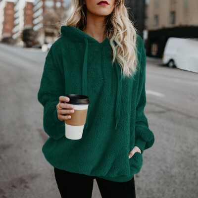 

New Fashion Autumn Winter Women Solid Color Zipper Hoodies Long Sleeve V-neck Sweaters Casual Keep Warm Pocket Tops Plus Size