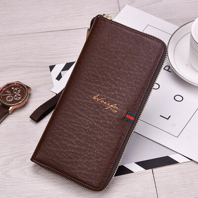 

Korean mens wallet knitted leather wallet long wallet multifunctional handbag