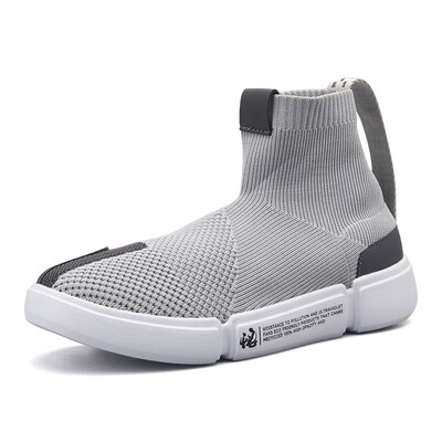 

Mens shoes 2018 new spring&summer high-top shoes mens flying woven mesh elastic breathable thick-soled wild European&American casual shoes
