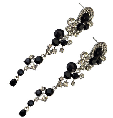 

Idealway New Fashion Silver Plated Black/Clear/Purple Rhinestone Crystal Flower Long Drop Earrings For Women Jewelry