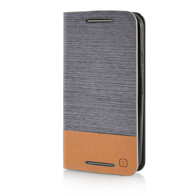

MOONCASE Canvas Design Leather Side Flip Wallet Pouch Stand Shell Back ЧЕХОЛ ДЛЯ Motorola Moto G2 Dark Brown