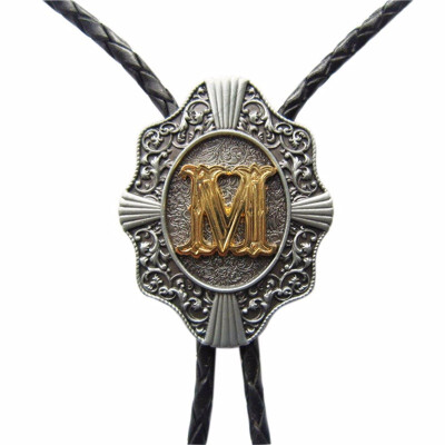 

Men Bolo Tie Original Initial Letter Western Cowboy Cowgirl Wedding Bolo Tie Leather Necklace