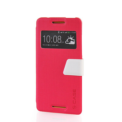 

MOONCASE View Window Leather Side Flip Pouch Ultra Slim Shell Back ЧЕХОЛ ДЛЯ HTC Desire 600 Hot pink