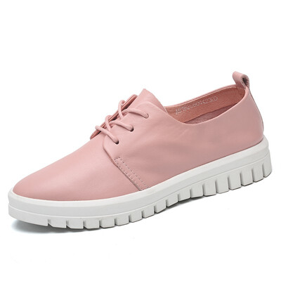 

2018 leather white shoes flat bottom breathable womens shoes casual wild student shoes lace womens tide shoes rock shoes round h