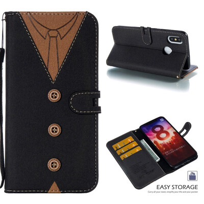 

MOONCASE Millet Mi 8 stitching embossed mens leather case - black