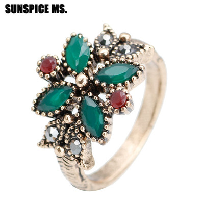 

New Arrive Bohemia Ethnic Vintage Rings Antique Gold Color Resin Crystal Narrow Bronze Wedding Rings Jewelry Gray Stones 2018