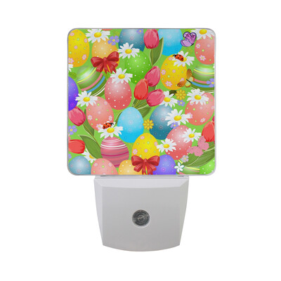 

ALAZA LED Night Light With Smart Dusk To Dawn SensorHappy Easter With Hen And Eggs Plug In Night Light