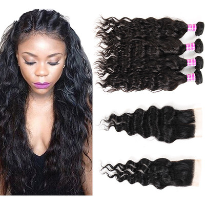 

Glary Mongolian Virgin Hair with Closure Natural Wave Hair 100 Unprocessed Human Hair Weaves 4 Bundles with Closure Natural Black