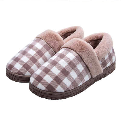 

Love cotton slipper bag with winter plaid couple cotton shoes warm female light powder 3637 LJ1805