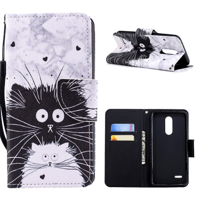 

MOONCASE LG K10 2017 painted leather case with small hand strap - black&white cat