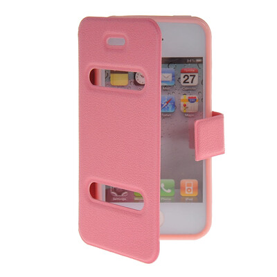 

MOONCASE View Window Leather Side Flip Pouch Stand Shell Back ЧЕХОЛ ДЛЯ Apple iPhone 4 / 4S Pink