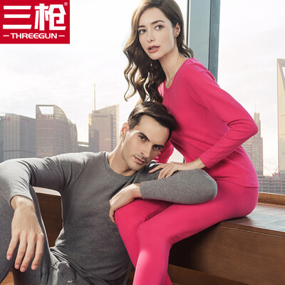 

Three guns thermal underwear men 2018 autumn&winter new product refreshing skin stretch thick cotton round neck v-neck long-sleeved couple autumn clothes long pants womens suit mens round neck deep hemp gray 2XL