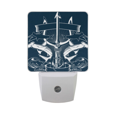 

ALAZA LED Night Light With Smart Dusk To Dawn SensorHand Drawn White Anchors Blue Pattern Plug In Night Light