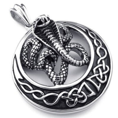 

Hpolw Mens Tribal Stainless Steel Black Silver Cobra Snake Pendant Hollow Out Necklace with 18-26 inch Chain