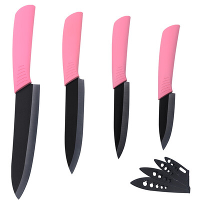 

Pink ceramic knives 4 pcs set high-grade zirconium blade ABS+TPR handle beautiful gift kitchen knives