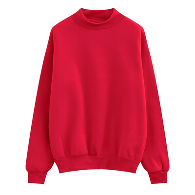 

Winter shirt half-high collar student solid color loose fleece thickening pullover sweater