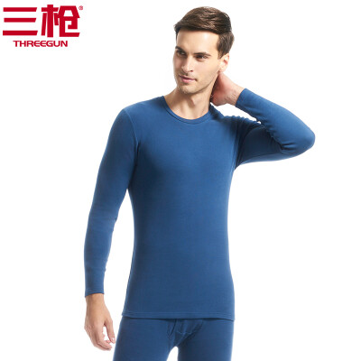 

Three guns thermal underwear men 2018 autumn&winter new product refreshing skin stretch thick cotton round neck v-neck long-sleeved couple autumn clothes long pants womens suit mens deep blue L