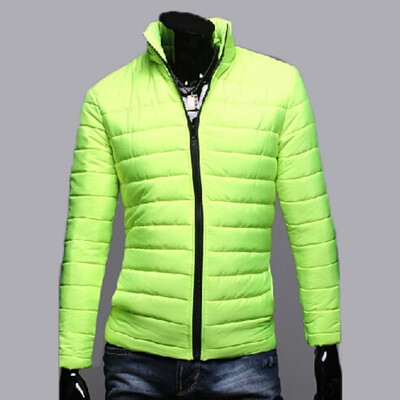 

Mens Fashion Pure Color Stand Collar Long Sleeve Breathable Casual Zipper Cotton-Padded Jacket