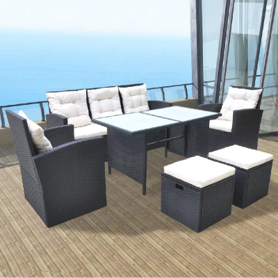 

Outdoor Dining Set 18 Pieces Poly Rattan Black