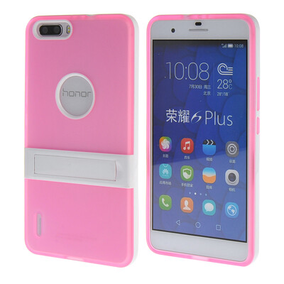

MOONCASE Huawei Case Jelly color Silicone Gel TPU Skin Slim With Stand Back Case Cover for Huawei Honor 6 Plus Pink