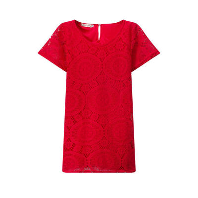 

Women Round Neck Short Sleeve Lace Slim Dress