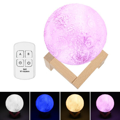 

18cm Diameter 3D LED Moon Light USB Rechargeable Remote Control 4 RGB Dimmable Colors Luna Night Lamp with Wooden Stand