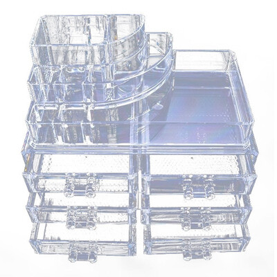 

UpperX Makeup Cosmetics Organizer Acrylic Grids Display Box Storage With 3 Drawers