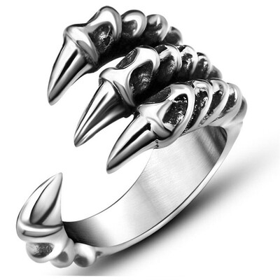 

Free Shipping Punk Silver Men Women Ring Titanium Steel rings Eagle Claw Dragon Claws Resizable Personality Rocking ring for Gifts