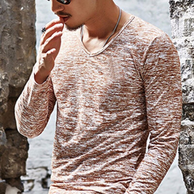 

Mens New Fashion Printed Cotton-Blends Long Sleeved V-Neck Casual T-shirts