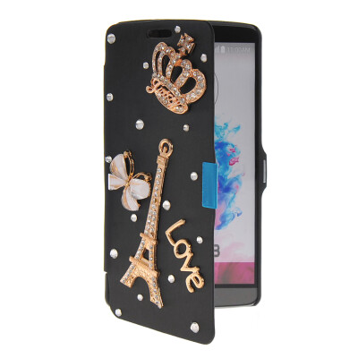 

MOONCASE Bling Rhinestone Crystal Ultre Slim Leather Side Flip Wallet Shell Back Case Cover for LG G3 Black