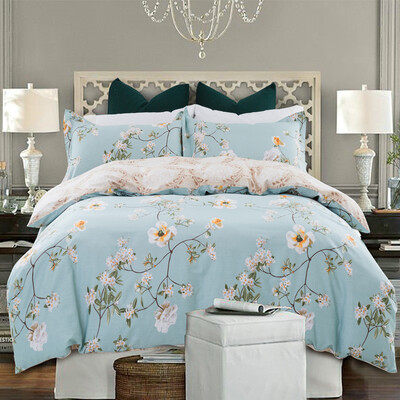 

Ying Xin home textiles cotton skin high-profile high-density twill printing double bed four-piece suit for 15 18 meters bed Qingxin Garden green