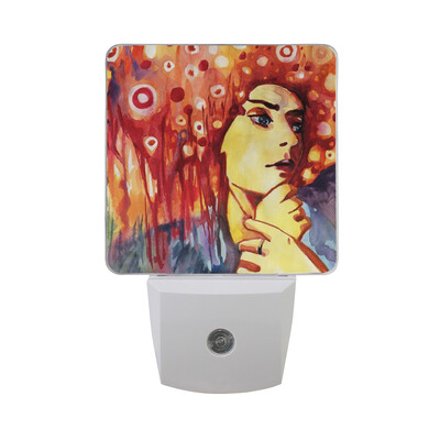 

ALAZA LED Night Light With Smart Dusk To Dawn SensorVivid Psychedelic Cat Portrait Painting Plug In Night Light