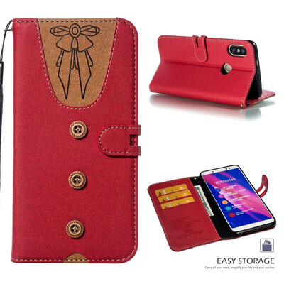

MOONCASE Millet Red Rice Note 5 Pro Stitching Embossed Womens Leather Case - Red