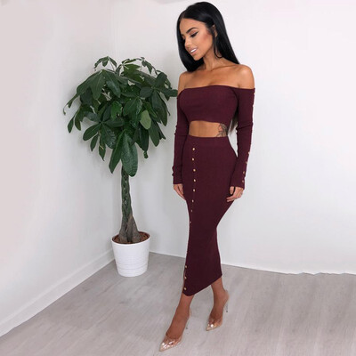 

Two-piece woman set fashion female set autumn tube top shirt long-sleeved one-shoulder willow pit long sleeve two-piece skirt