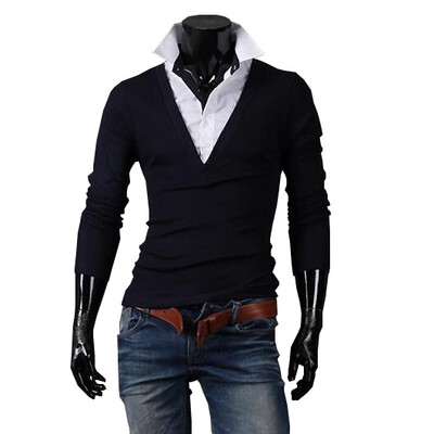 

Zogaa Mens T-Shirt False Two Piece Fashion All-matching Korean