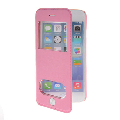 

MOONCASE View Window Leather Side Flip Pouch Stand Shell Back Case Cover for Apple iPhone 6 Plus Pink