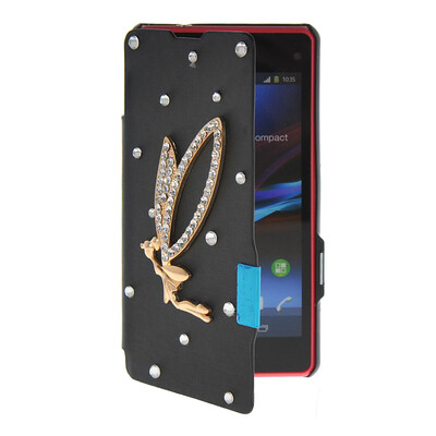 

MOONCASE Rhinestone Crystal Ultre Slim Leather Side Flip Wallet Shell Back ЧЕХОЛ ДЛЯ Sony Xperia Z1 Compact (Mini) Black