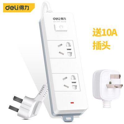 

Deli deli new national standard high power socket water heater air conditioning plug strip plug-in board plug-in power strip 16A2 2m 4000w send 10A plug T18265