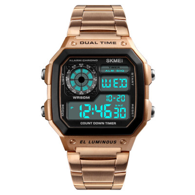 

Men Fashion Stainless Steel Sport Watch 5ATM Water-resistant Digital Backlight Wristwatch Male Relogio Musculino Chronograph